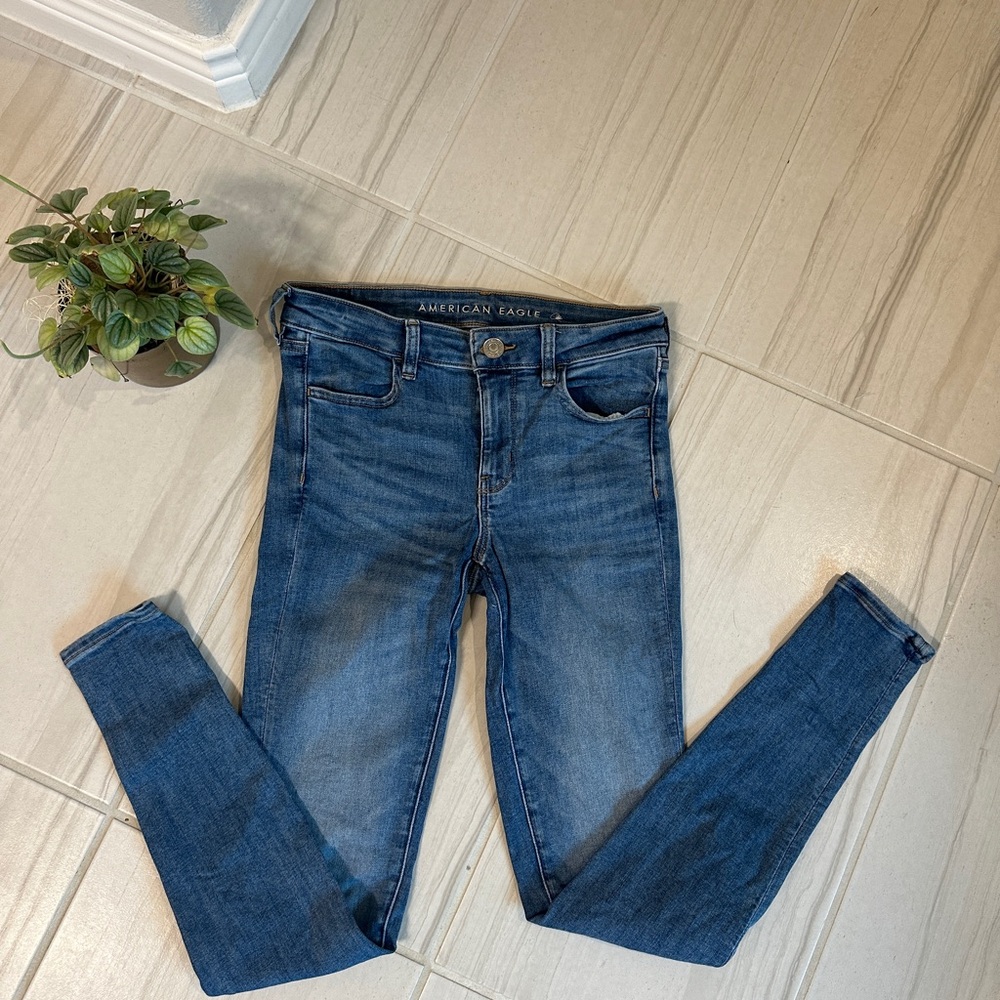 American Eagle Outfitters Women's Blue Skinny Jeans - LONG